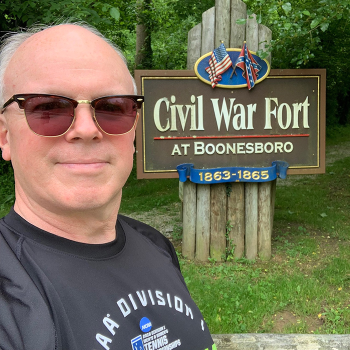 George in front of a Civil War Fort at Boonesboro sign